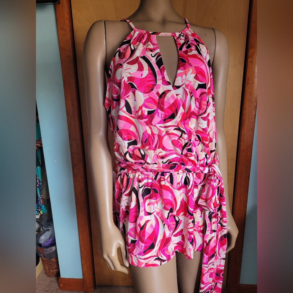 INC Faux Wrap Front Belted Halter Top Dressy Blouse
